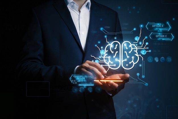 AI technology features and digital services interface showcasing artificial intelligence solutions